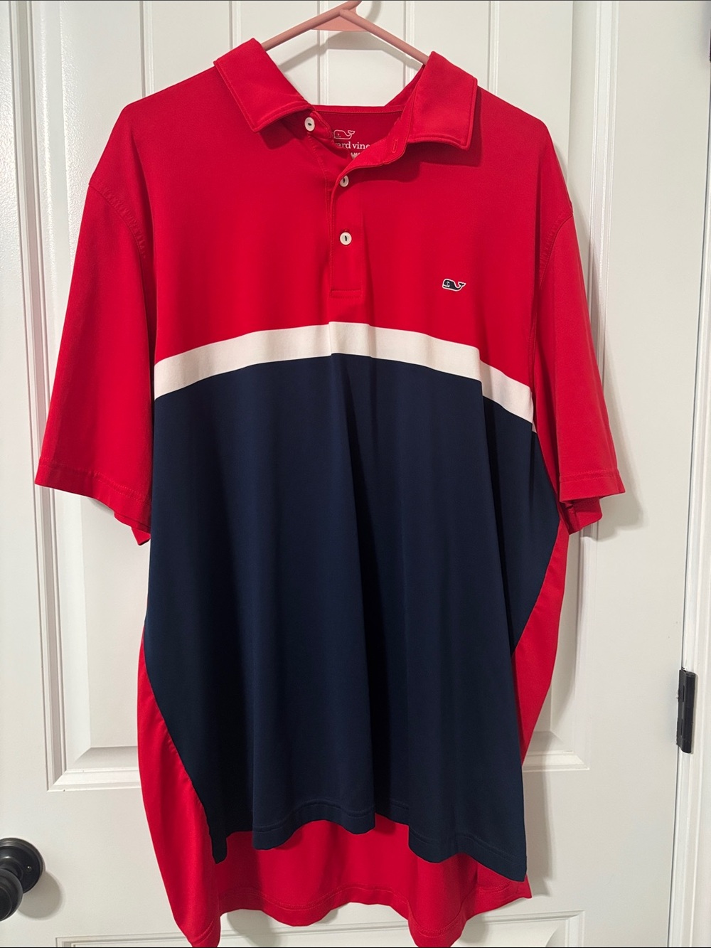 Vineyard Vines Red, White & Navy Colorblock Polo